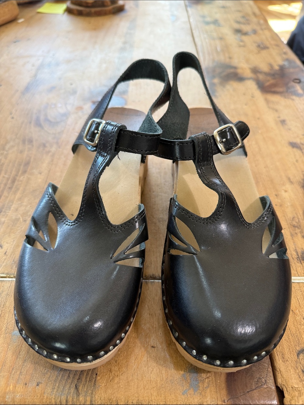 Troentorp Mary Jane Black Leather Swedish Wood Clogs – Size 39 - Picture 2 of 5
